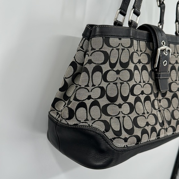 COACH Black & Gray Hampton Signature C Canvas Shoulder Bag Satchel Purse #F12643 - Picture 3 of 14